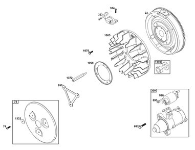 Flywheel/Ignition/Starter Group Diagram and Parts List for 61A677-0100-J1  Briggs and Stratton Engine